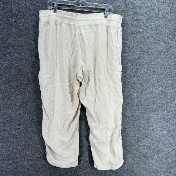 Sonoma Pants Women XL Beige High Rise Chino Flat Front Drawstring Linen Pockets - Picture 2 of 9